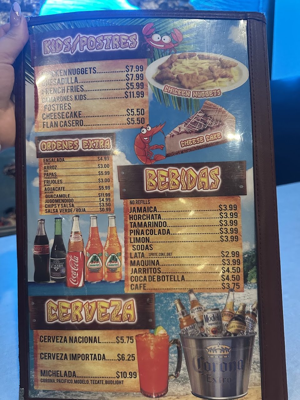 Sections for caldos, fajitas, and cocteles.